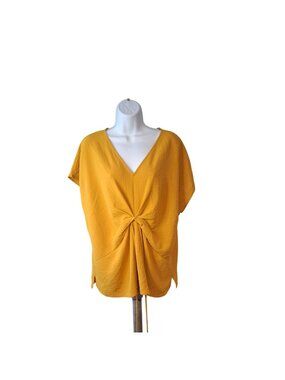 West Kei Mustard Twist Front Blouse XL Boho Coastal Chic Oversized Top